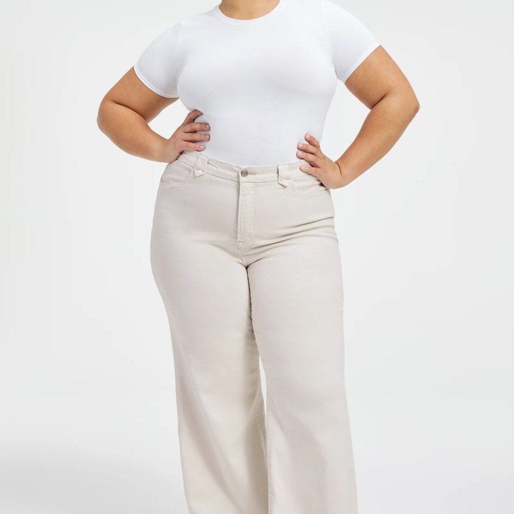 Good American GOOD WAIST PALAZZO JEANS High Rise Wide Leg Bone Size 8 / 29 NWT!